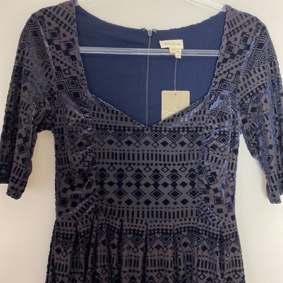 Meadow Rue Anthropologie navy burnout velvet dress size XS NWT - Picture 3 of 7